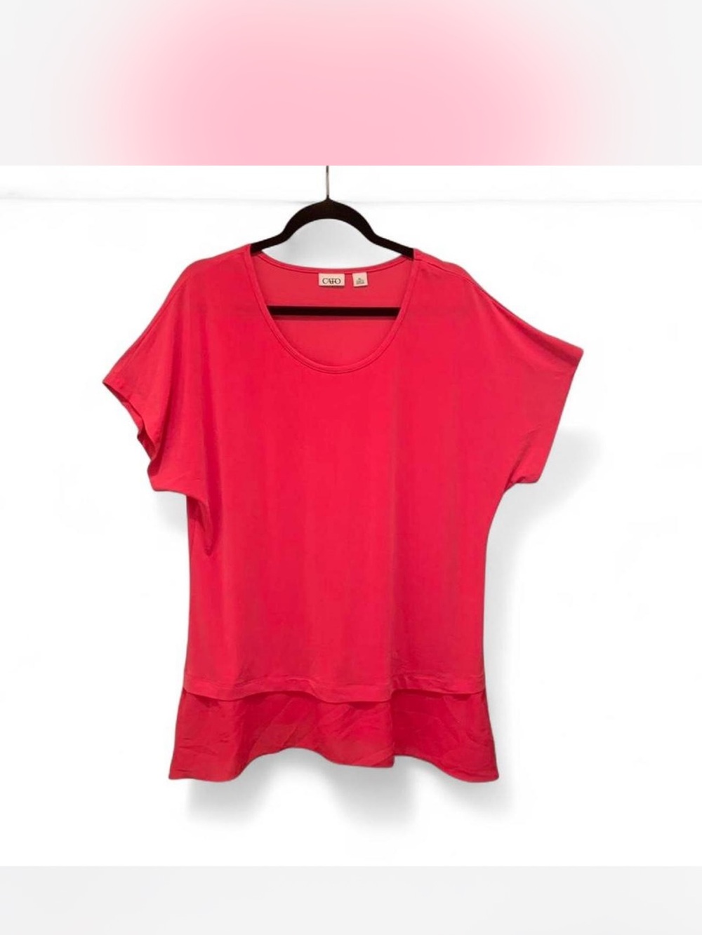 Boho Bold Comfy Lightweight Cato Bright Coral Short Sleeve Layered-Hem Top XL